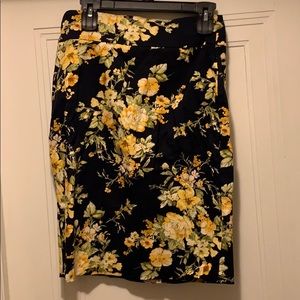 Navy Blue and yellow floral knee length skirt